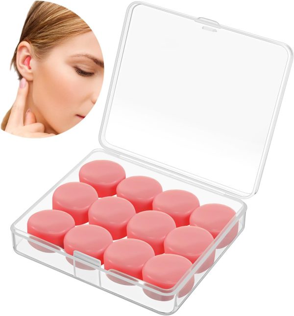 12 Pack Soft Ear Plugs for Sleeping, Reusable Moldable Silicone Earplugs Noise Cancelling Reduction for Concerts, Swimming, Shooting, Snoring, Airplane, Musicians, Motorcycle (Pink)