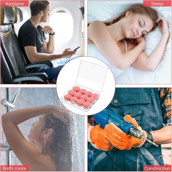 12 Pack Soft Ear Plugs for Sleeping, Reusable Moldable Silicone Earplugs Noise Cancelling Reduction for Concerts, Swimming, Shooting, Snoring, Airplane, Musicians, Motorcycle (Pink) - Image 6