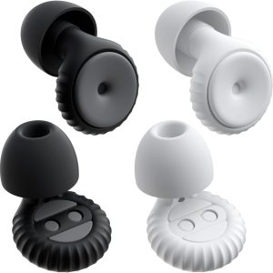 2 Pairs of Ear Plugs for Sleeping, Made of Ultra-Comfortable Silicone with Passive Noise Reduction Technology for Noise Reduction 45 dB, 8 Ear Tips in XS/S/M/L, Black+White