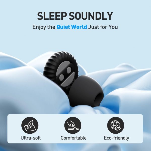 2 Pairs of Ear Plugs for Sleeping, Made of Ultra-Comfortable Silicone with Passive Noise Reduction Technology for Noise Reduction 45 dB, 8 Ear Tips in XS/S/M/L, Black+White - Image 3