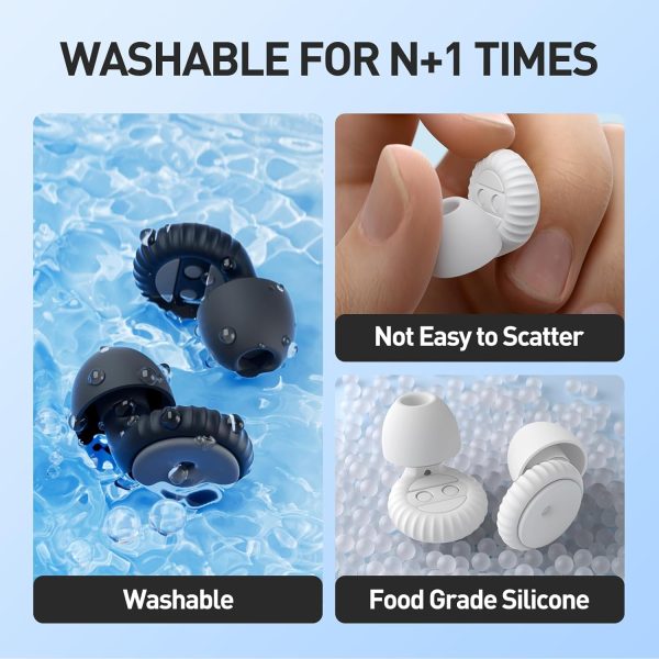2 Pairs of Ear Plugs for Sleeping, Made of Ultra-Comfortable Silicone with Passive Noise Reduction Technology for Noise Reduction 45 dB, 8 Ear Tips in XS/S/M/L, Black+White - Image 4