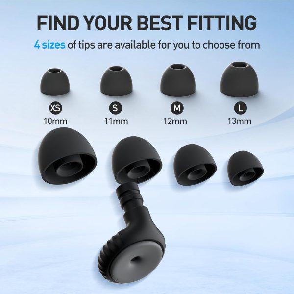 2 Pairs of Ear Plugs for Sleeping, Made of Ultra-Comfortable Silicone with Passive Noise Reduction Technology for Noise Reduction 45 dB, 8 Ear Tips in XS/S/M/L, Black+White - Image 5
