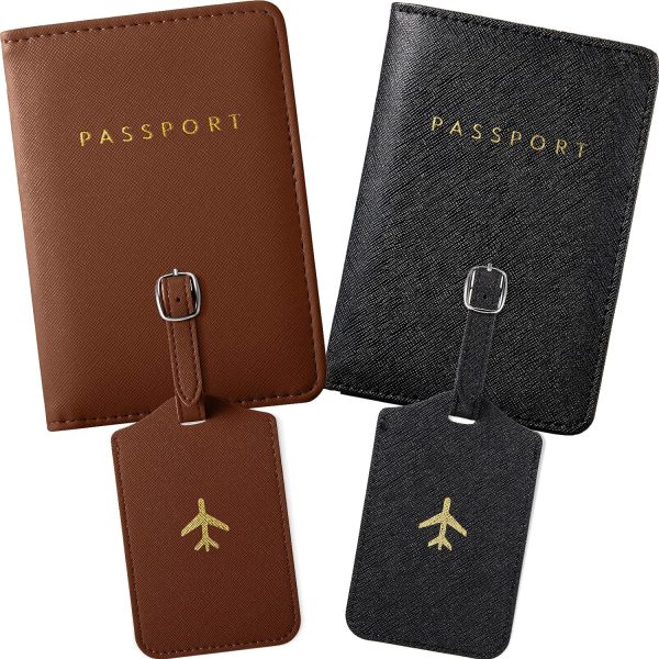 2 Pieces Passport Covers and 2 Pieces Luggage Tags, Passport Holder Travel Suitcase Tag