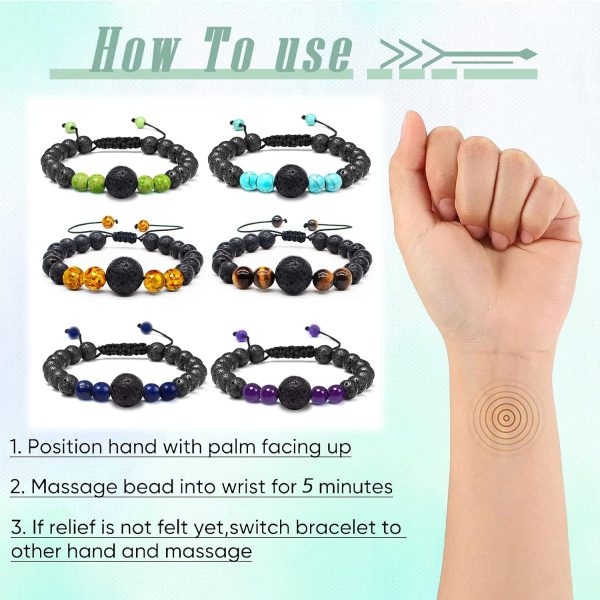 Anti Motion Sickness Bands, Nausea Wristband, Morning Sickness Nausea Relief, Adjustable Acupressure Bracelet for Sea Car Travel Sickness, Push Bead Into Wrist, Helps Vertigo, Relieves Dizziness(6PCS) - Image 6