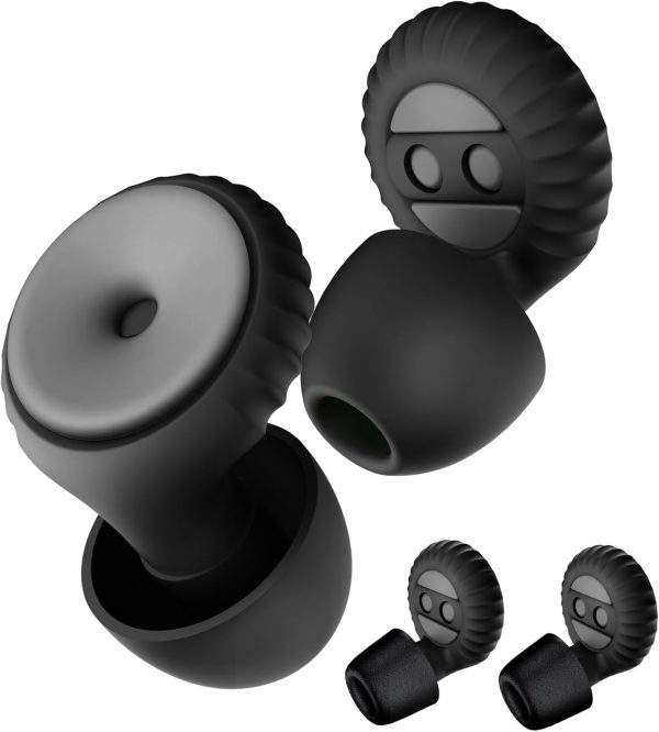 BNU Ear Plugs for Concerts, 2 Pairs 25-35dB Noise Cancelling Earplugs for Work, Motorcycle Reusable High Fidelity Noise Reduction Ear Plugs with 6 Pair Silicon and Memory Foam Tips in S/M/L, Black