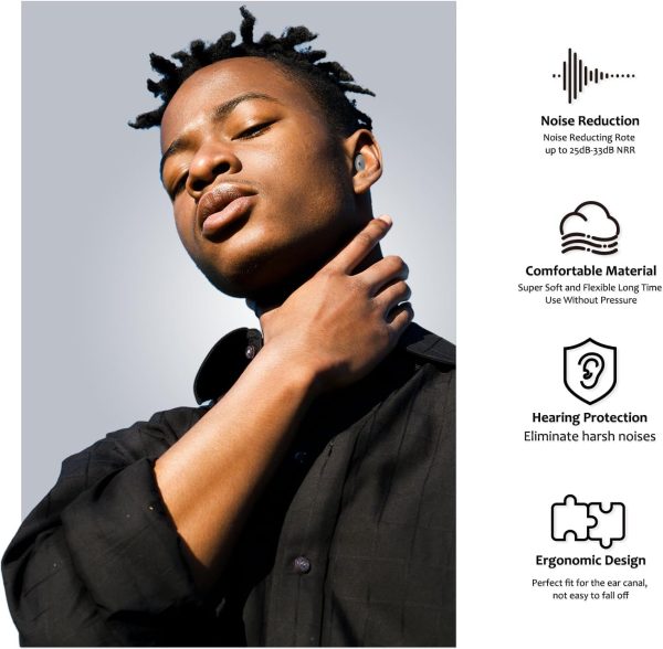 BNU Ear Plugs for Concerts, 2 Pairs 25-35dB Noise Cancelling Earplugs for Work, Motorcycle Reusable High Fidelity Noise Reduction Ear Plugs with 6 Pair Silicon and Memory Foam Tips in S/M/L, Black - Image 4