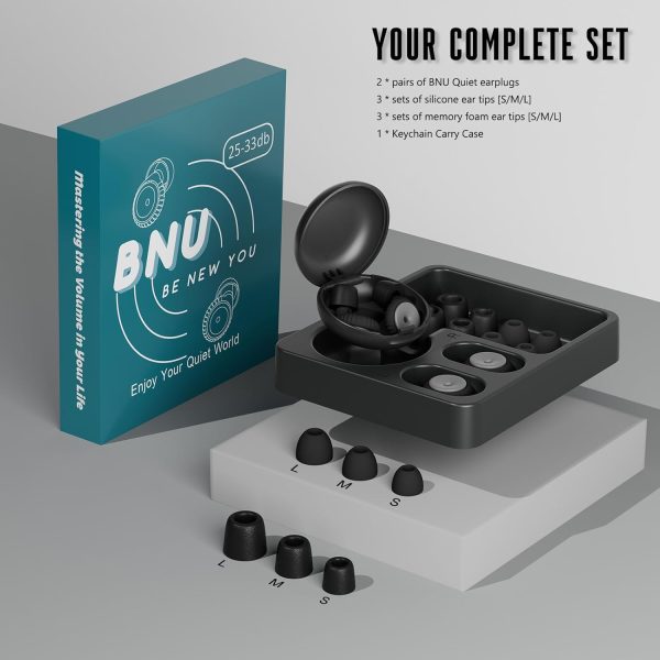 BNU Ear Plugs for Concerts, 2 Pairs 25-35dB Noise Cancelling Earplugs for Work, Motorcycle Reusable High Fidelity Noise Reduction Ear Plugs with 6 Pair Silicon and Memory Foam Tips in S/M/L, Black - Image 6