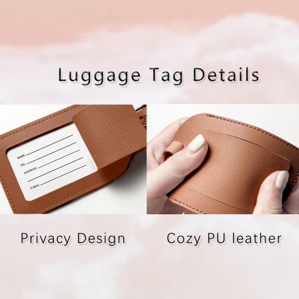 Brown Passport Cover Holder and Initial Luggage Tag Set TSA Approved with Personalized Monogram Chenille Letter Patch for Women Teen Girls, Cute Travel Bag Suitcase Identifier (A) - Image 3