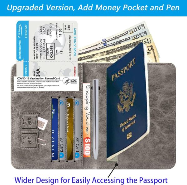 Passport Holder With Luggage Tag Travel Essentials Passport Cover Travel Wallet RFID Blocking Leather Case International Travel Must Haves Travel Accessories Women Men(115#Grey) - Image 4