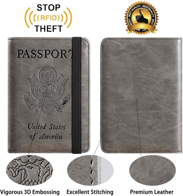 Passport Holder With Luggage Tag Travel Essentials Passport Cover Travel Wallet RFID Blocking Leather Case International Travel Must Haves Travel Accessories Women Men(115#Grey) - Image 5