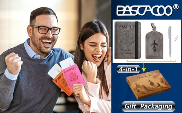 Passport Holder With Luggage Tag Travel Essentials Passport Cover Travel Wallet RFID Blocking Leather Case International Travel Must Haves Travel Accessories Women Men(115#Grey) - Image 6